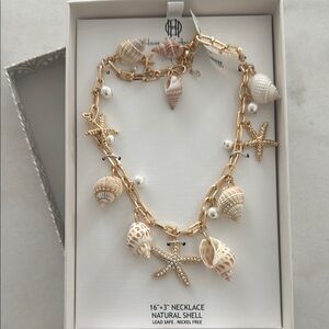 House of Harlow 1960 Gold and Cream Shell Necklace
